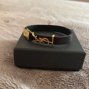 Unisex YSL Black and Gold Leather Bracelet